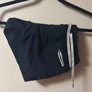 Navy Blue Athletic Shorts with Cream Drawstring
